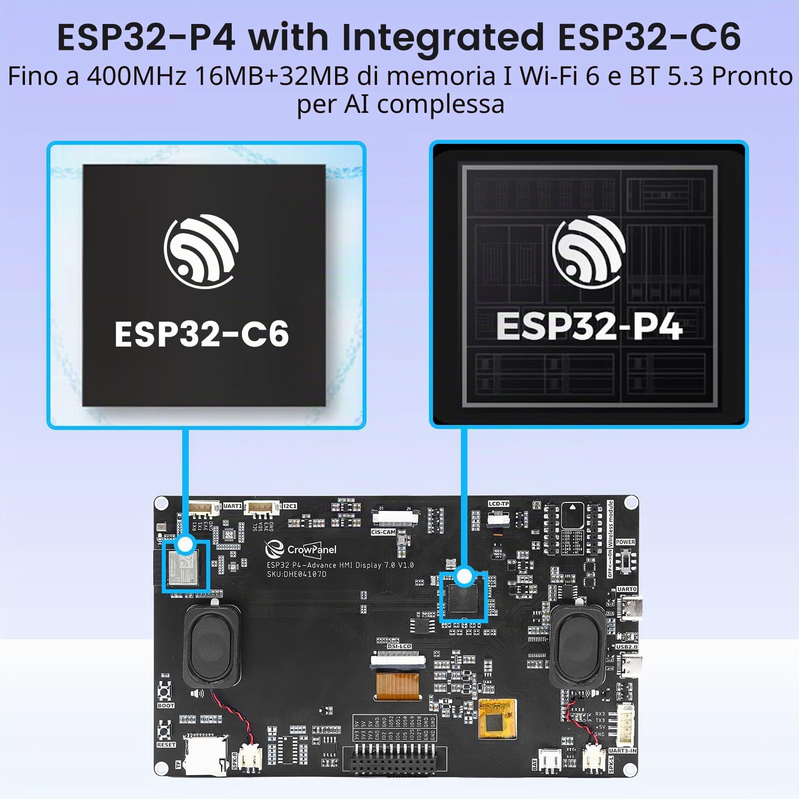 ELECROW ESP32 Display 1024x600, 7 pollici HMI ESP32 IPS Touch Screen, Supporto AI Interazione Speech, Processore Dual-Core ESP32-P4, Fino a 400MHz, Compatibile con Arduino, ESP-IDF, LVGL (senza