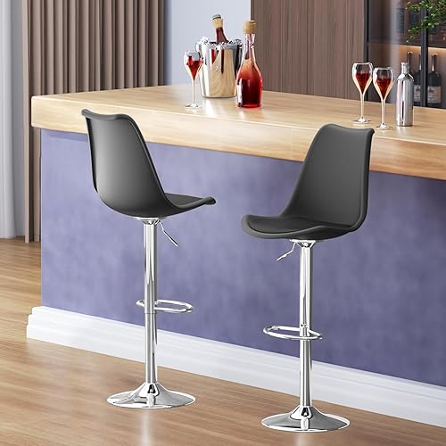 Miniatura 20 de Magshion Juego de 2 taburete giratorio de plástico con respaldo alto con almohadilla de asiento de cuero PU Chrome Air Lift w/reposapiés multicolor