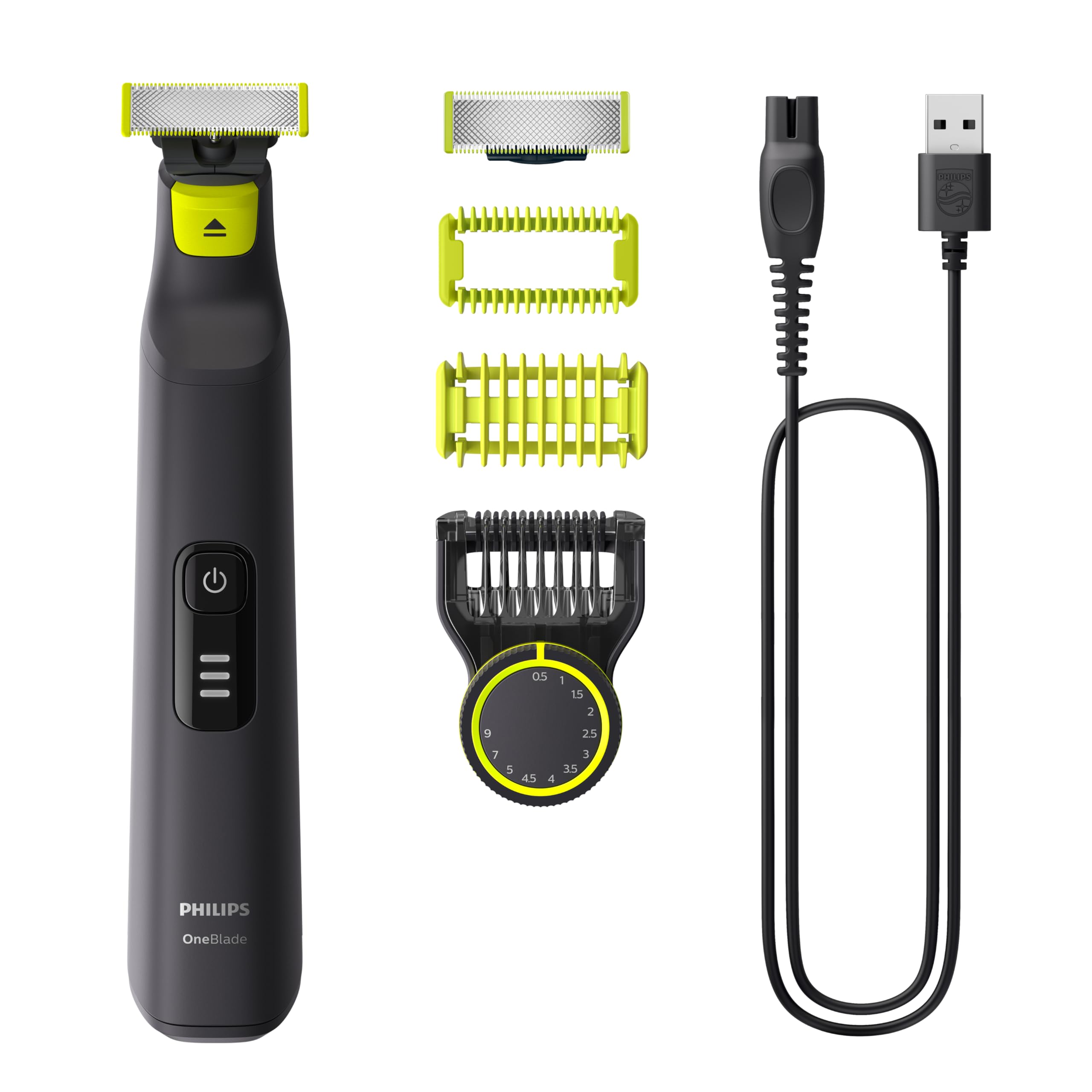 Philips OneBlade Pro Face + Body QP6542/10, Hybrid Trimmer and Shaver with 12-Length Precision Comb, Waterproof, 90 Min Cordless Use