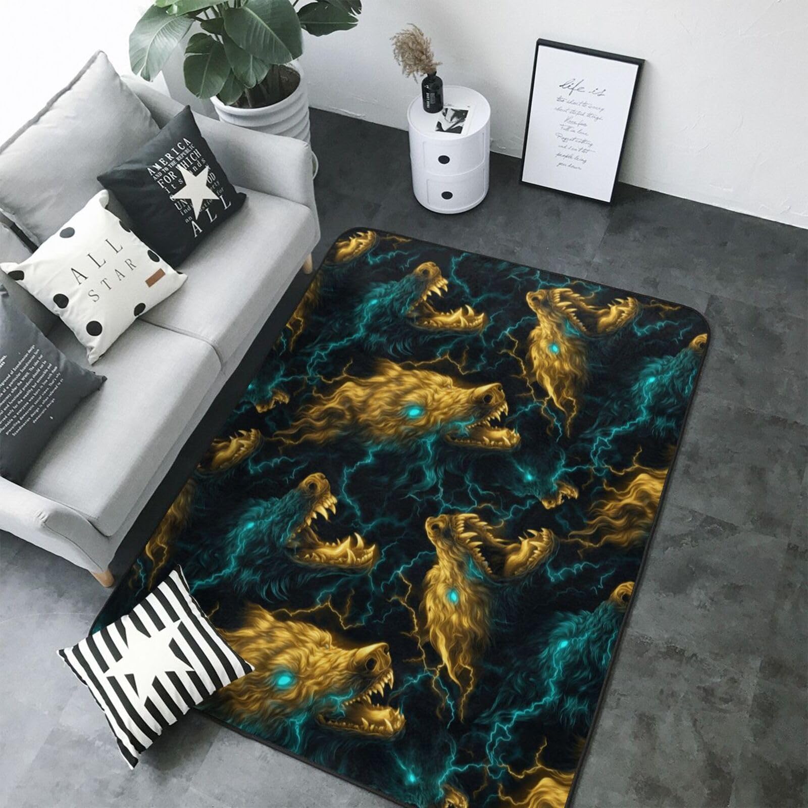 Tapis de chambre loup doré pour une décoration de salon moderne