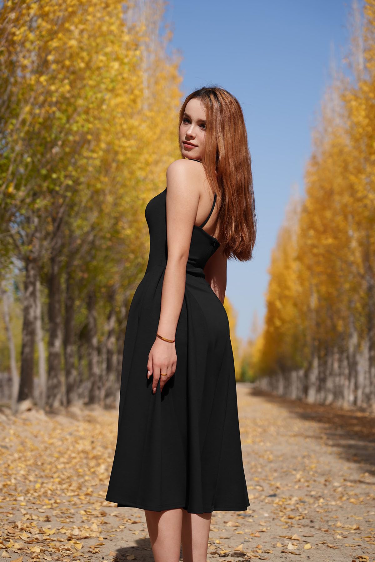 Memoriesea Women's Elegant Square Neck Swing A Line Wedding Evening Party Midi Dress