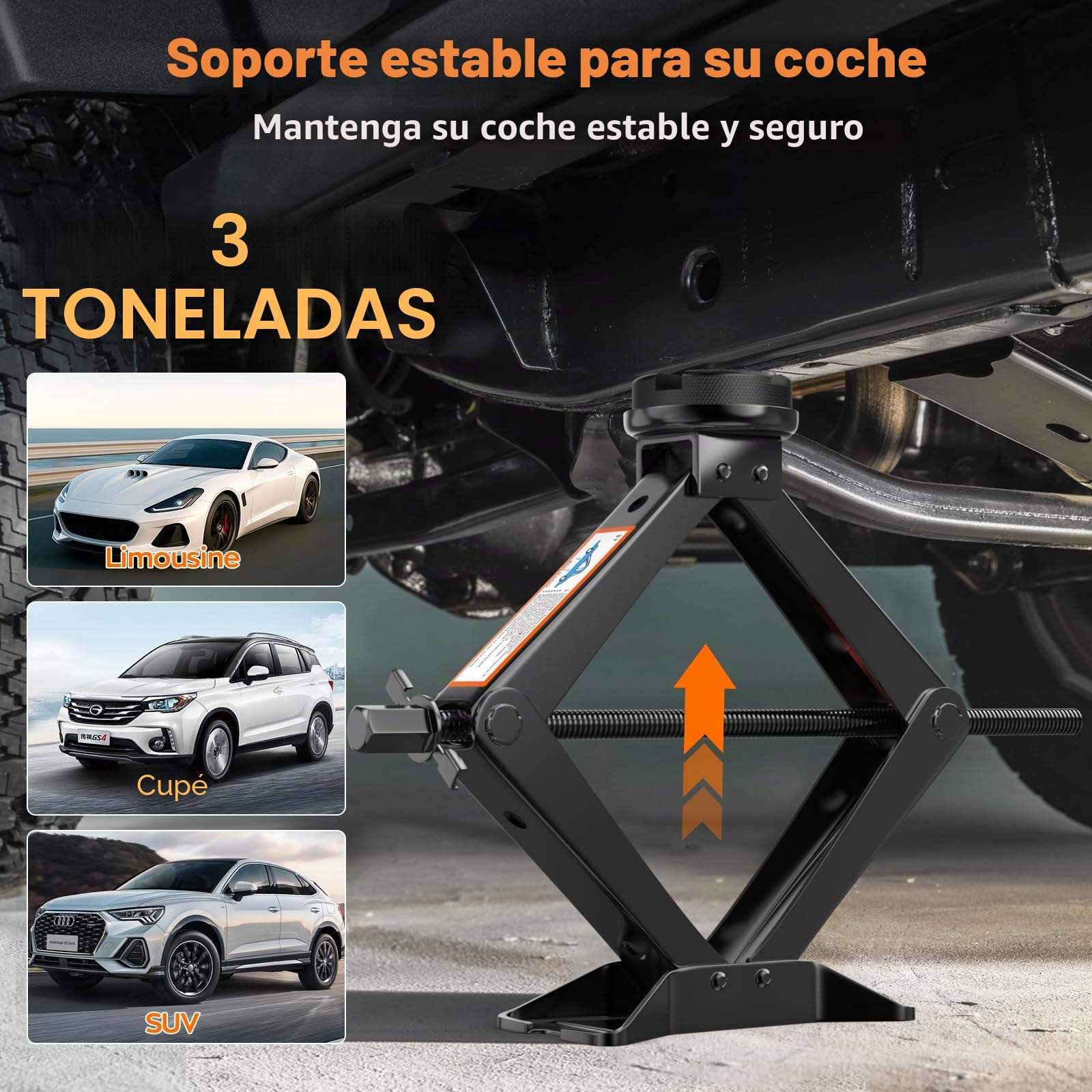 IMAYCC Universal Gato para Coche 3T/3000kg, con 2 Piezas Bloque de Goma, Evita Rayaduras en el Vehículo,Gato de Coche portátil con Llave de Tuercas de Rueda,Herramientas de emergencia para automóviles