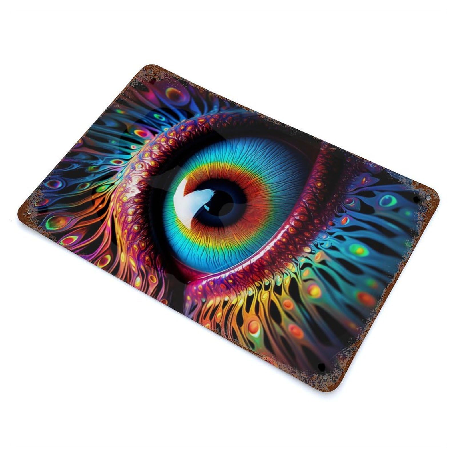 Psychedelic Human Eye Rusty Metal Tin Sign 11.8"x7.9", for Basement, Hobby Room And Garage Decor, Retro Wall Decor
