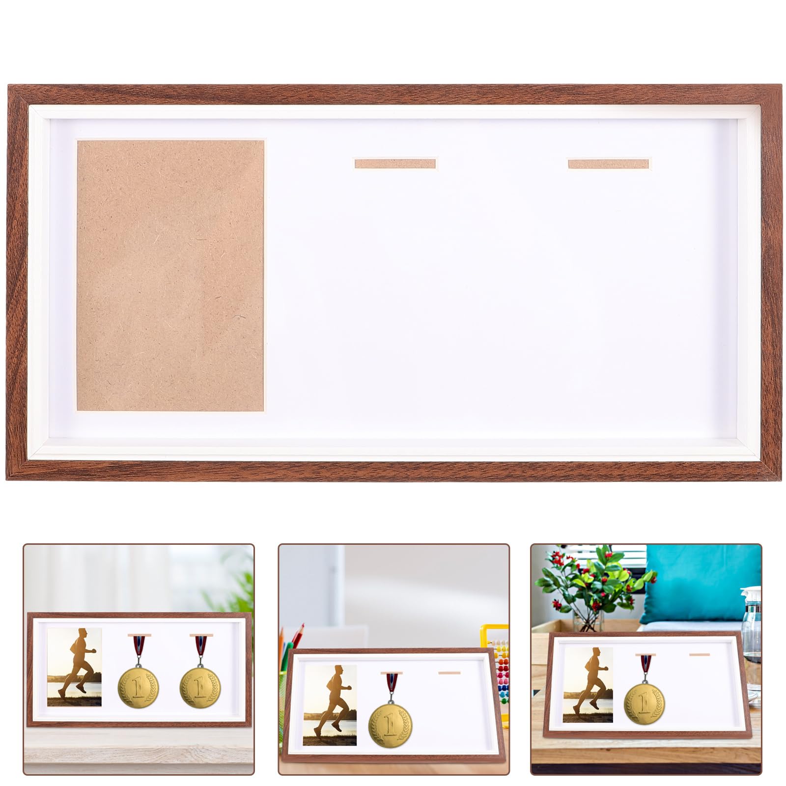 Cabilock Cadre Décoratif Cadre D'Affichage De Médailles Multifonctionnel Boîtes D'Ombre De Médailles Bois Verre Papier