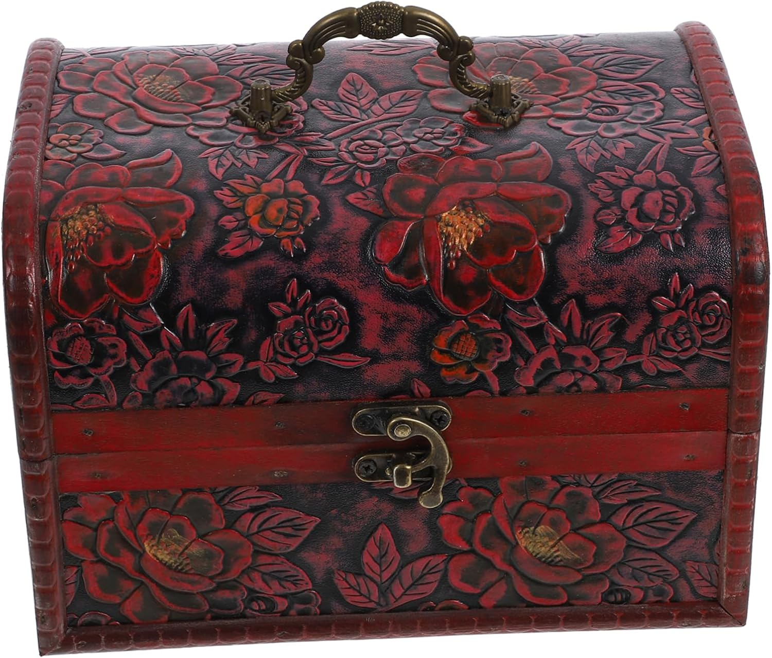 Wooden Treasure Chest Jewelry Box Retro Flower Pattern Storage Box for Jewelry Trinkets Compact Design for Home