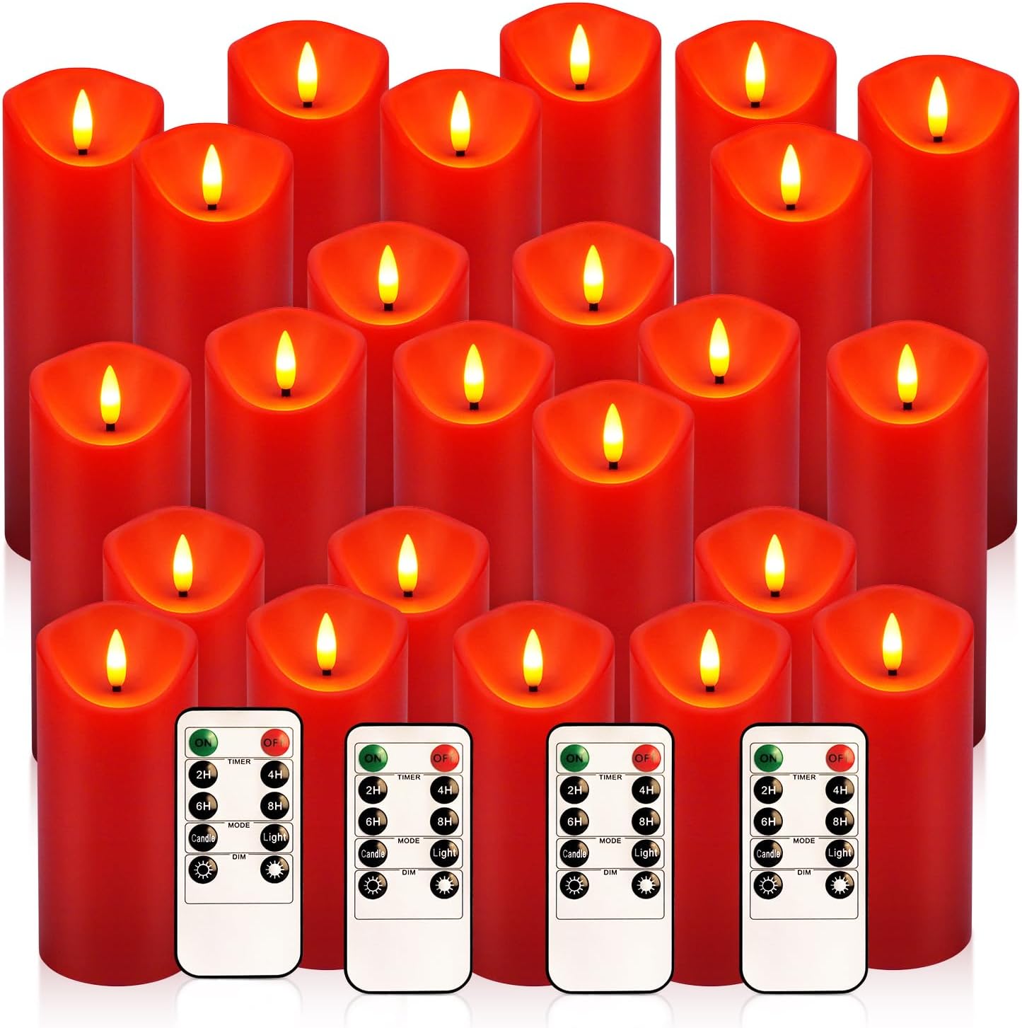 24Pack Red LED Flameless Candles with Remote and Timer, Realistic Flickering Battery Pillar Lights for Valentine's Day，Home Decor,Party, and Wedding