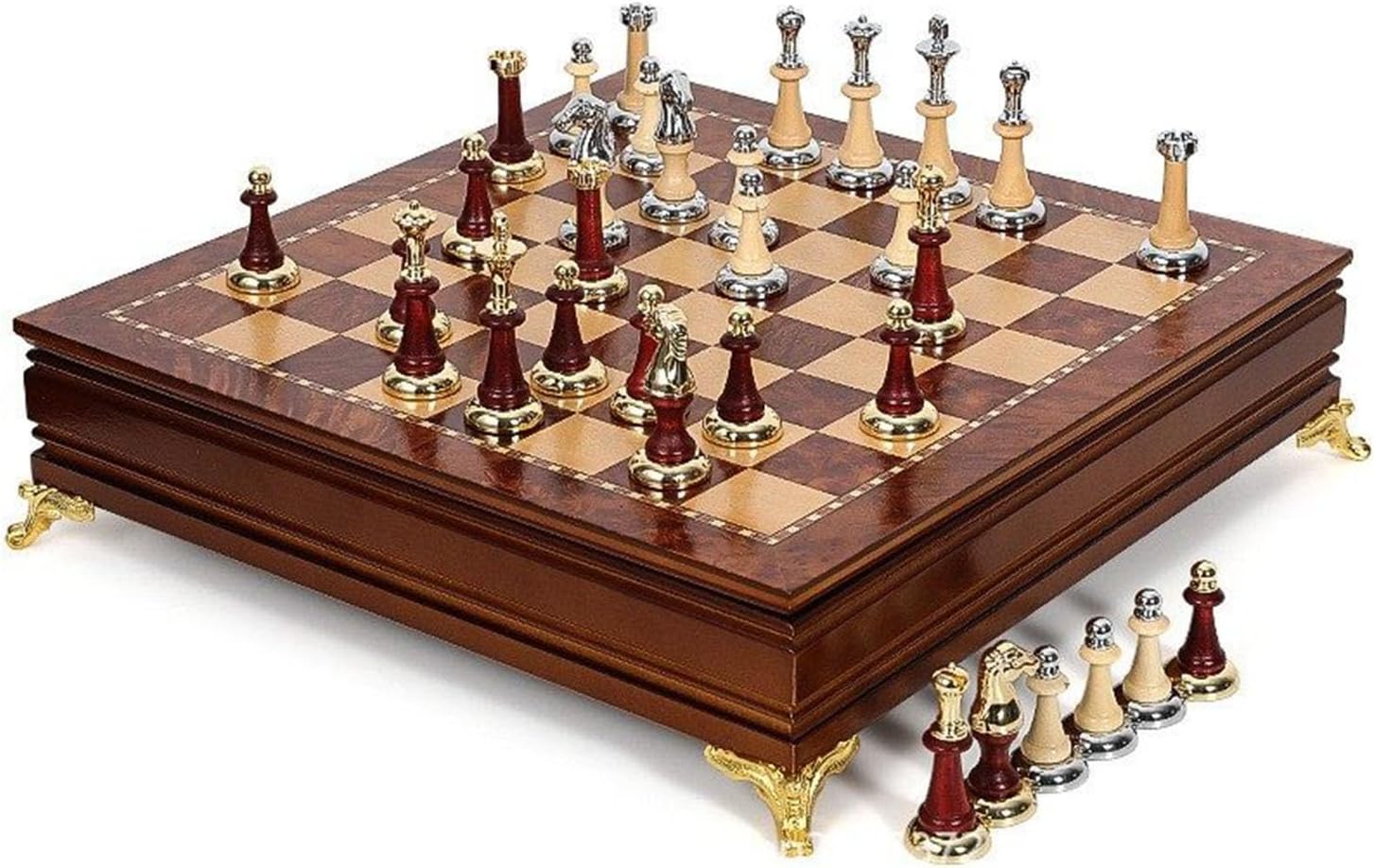Chess Game Wood Hand Carved Travel Kids and Adult Wood Chess Chessboard 2 in 1 Classic,40 x 40 x 3.5 cm