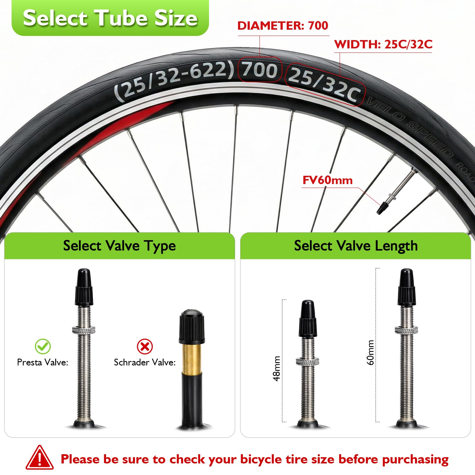 Amazon | BEAUGIREW 700C 自転車チューブ 700 x 25C/32C FV 60mm