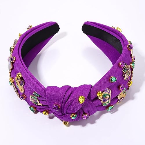 Miniatura 9 de CEALXHENY Diadema de Mardi Gras para mujer, diadema de corona de flor de lis, diadema morada con diamantes de imitación y nudo superior, accesorios