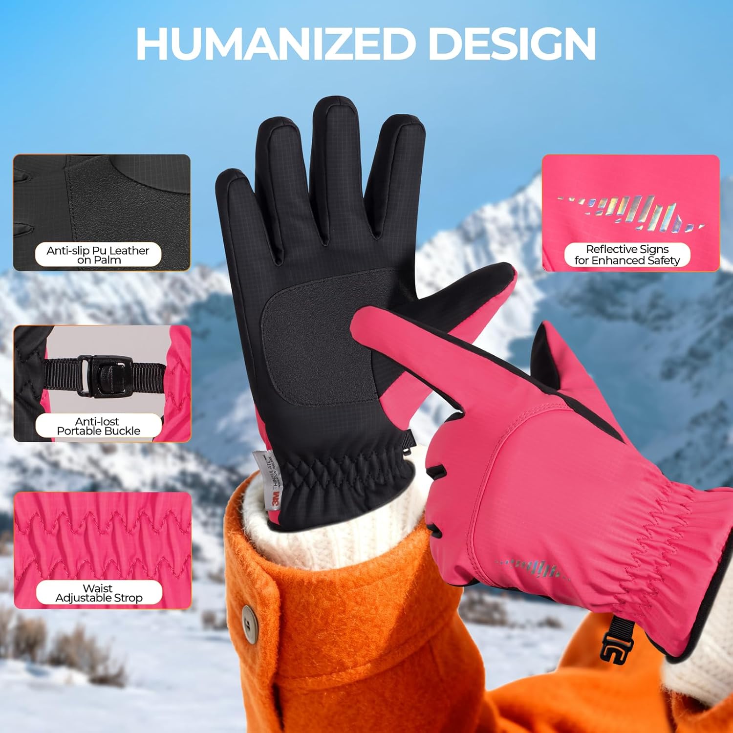 rivmount Kids 3M Ski Gloves Touchscreen Waterproof Warm for Boy Girl Youth Outdoor Skiing Cycling Snow Winter - Image 6