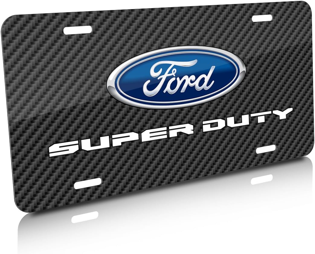 iPick Image for Ford Super-Duty 2016 up Black Carbon Fiber Look Graphic Special Aluminum Metal License Plate - Official Licensed