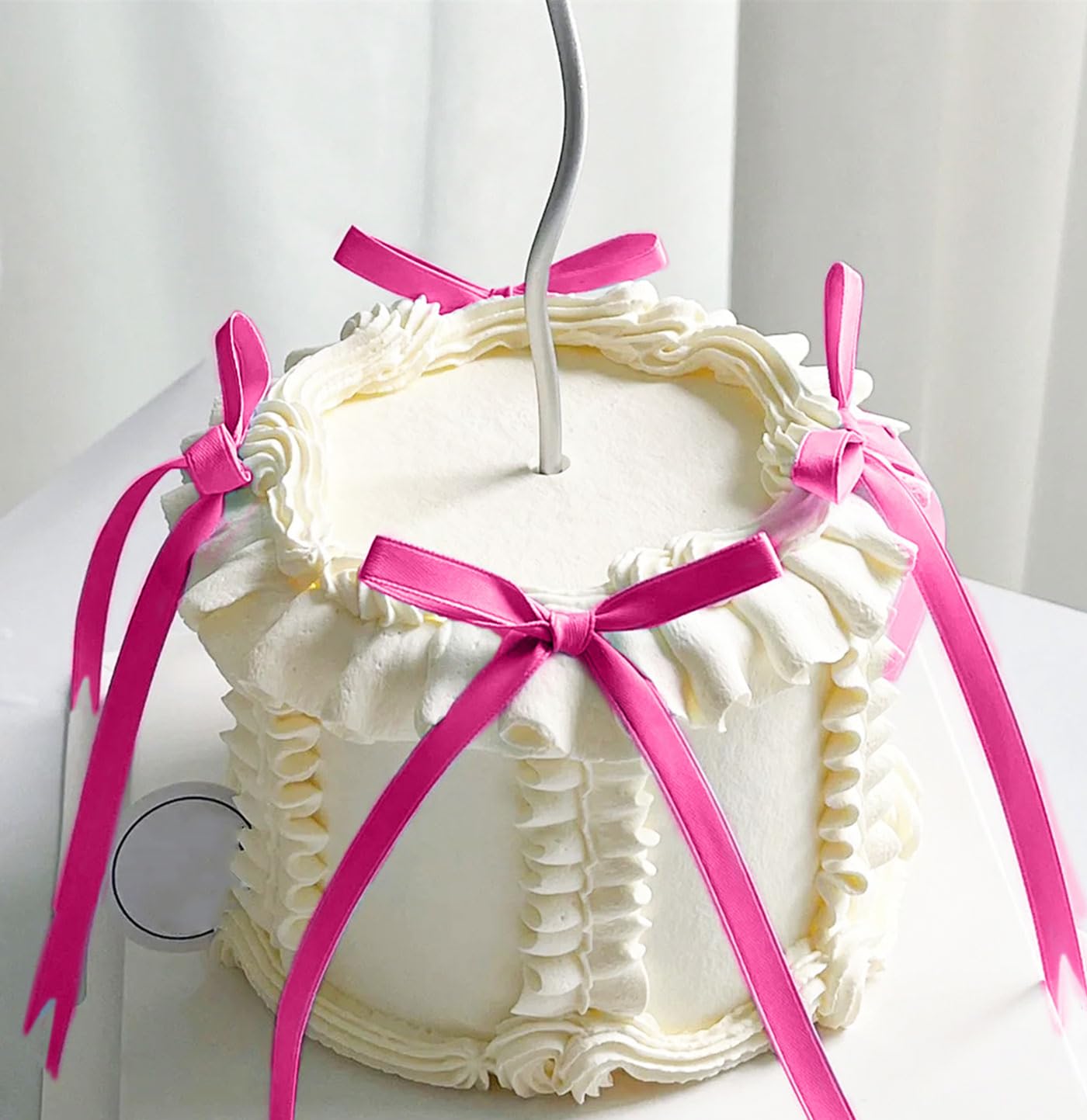 12 PCS Hot Pink Bow Cake Topper Bowknot Ribbons Coquette Bow Cake Decorations Dessert Picks for Pink Bows Birthday Party Bridal Baby Shower Wedding