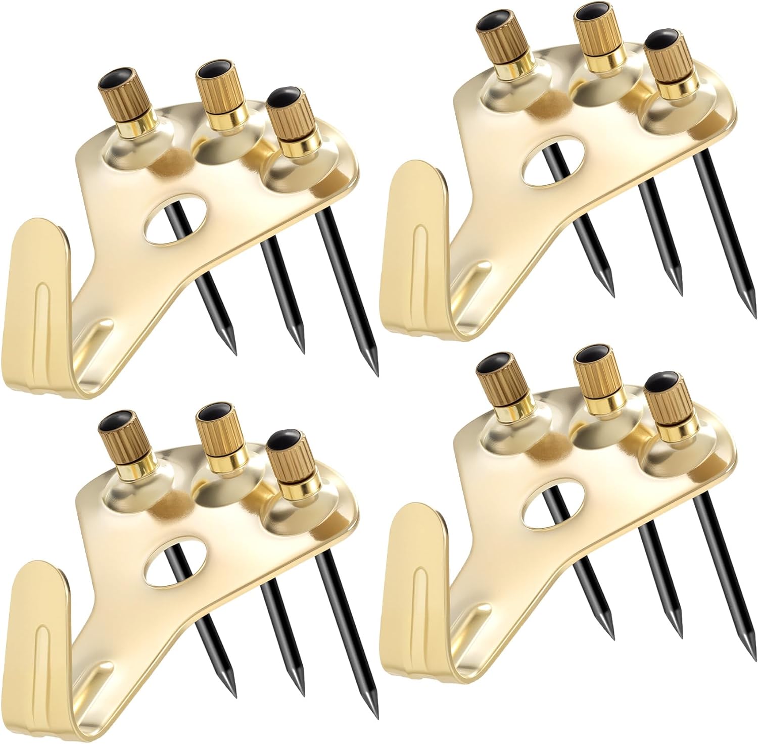 OIIKI 4 Packs Heavy Duty Picture Hanger Kits, 4pcs 100 lbs Photo Hangers Hooks with 12pcs Nails, Mirror Picture Painting Clock Hanging Hardware Tools for Wooden Dry Walls- Gold