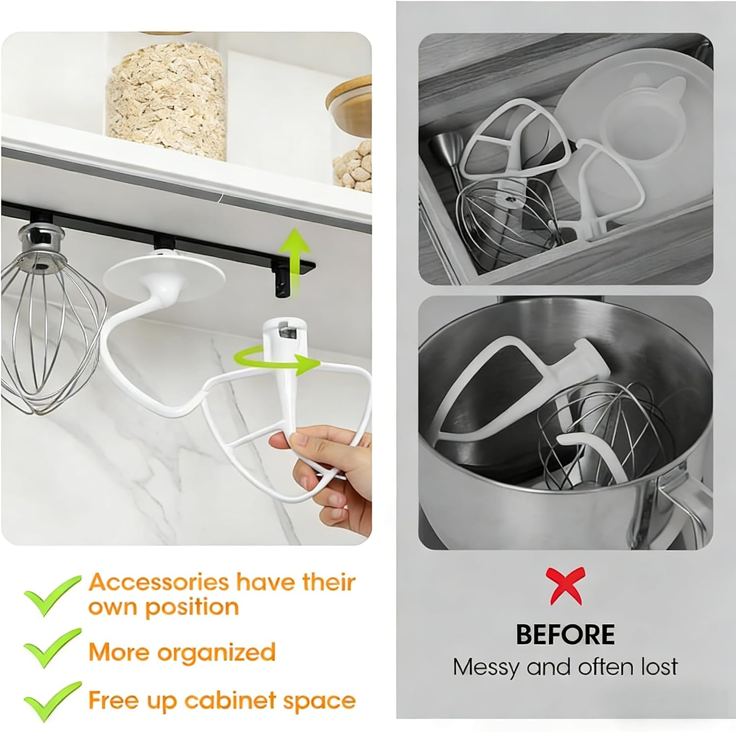 4 Pack Stand Mixer Attachment Holder Organizer Compatible with Kitchenaid Mixer Accessories, Quick & Easy Installation for Storage Organize Your Kitchen Aid Mixers Accessories and Attachments