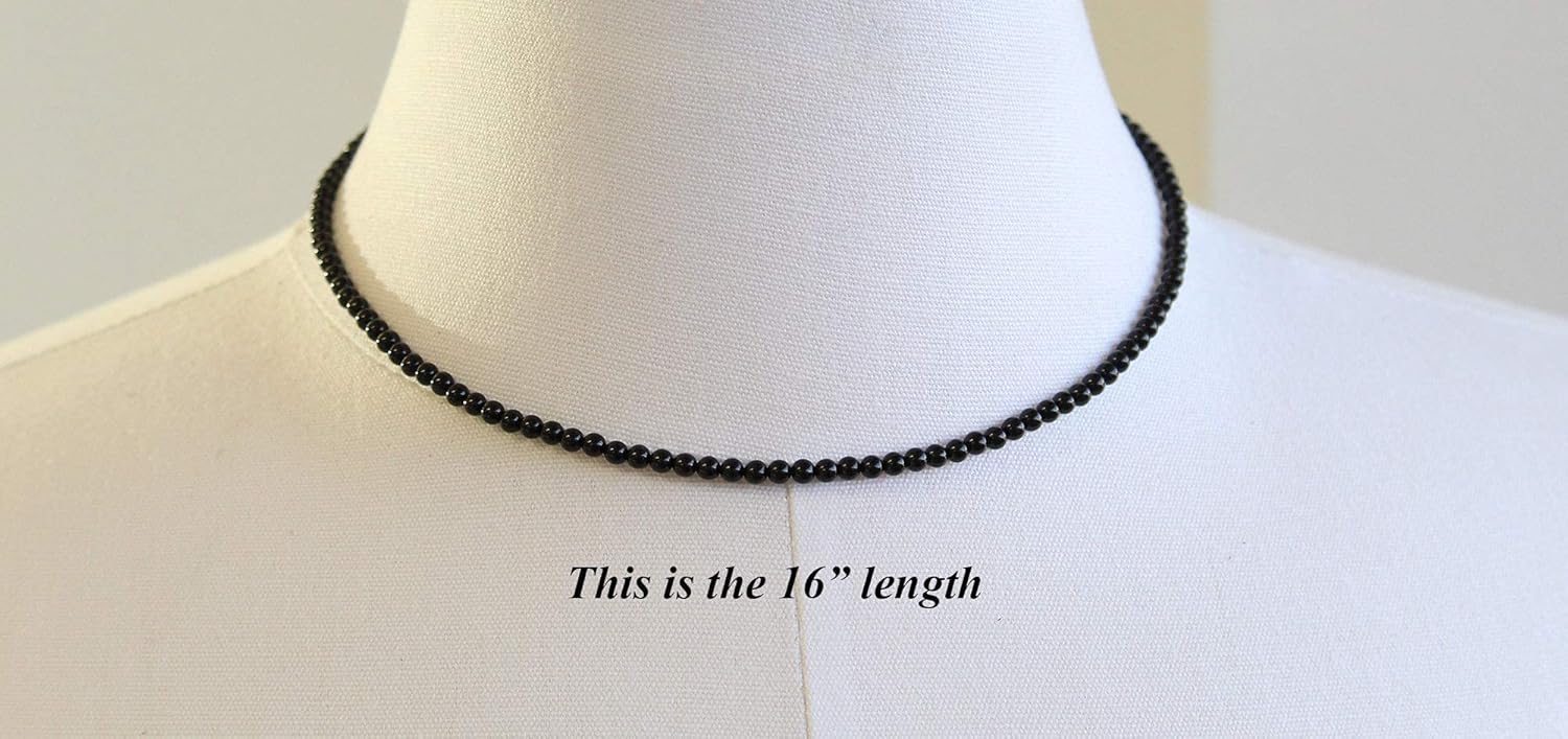 Handmade Black Onyx Necklace, Small 3mm Beads, Sterling Silver Clasp, 14 to 42 Inches