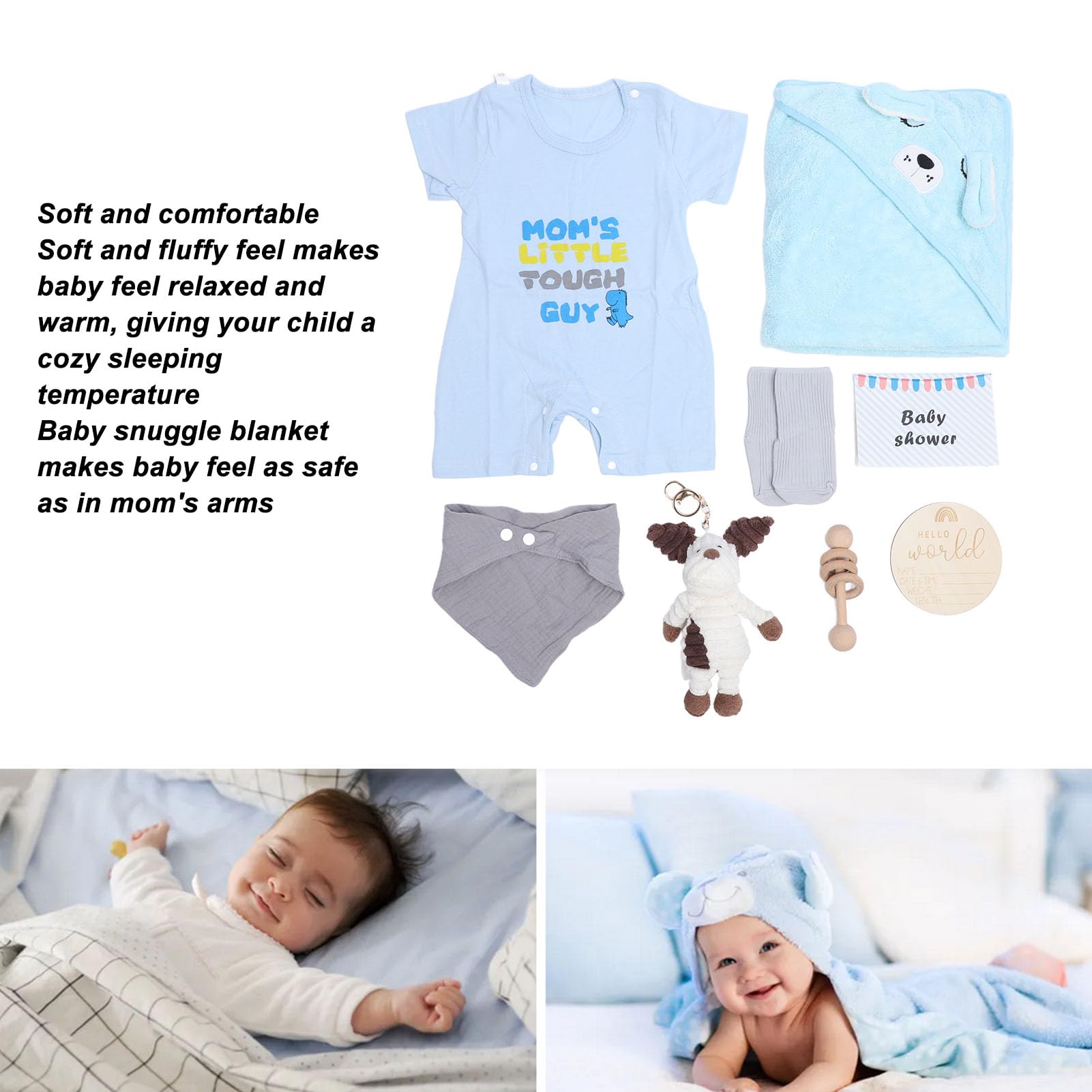 POENVFPO Conjunto de Regalos para bebé Recién Nacido, Ropa, Baberos, Muñeca, Toalla de Baño, Sonajero, Cesta de Regalos para Baby Shower para Nuevas Mamás (BLUE)