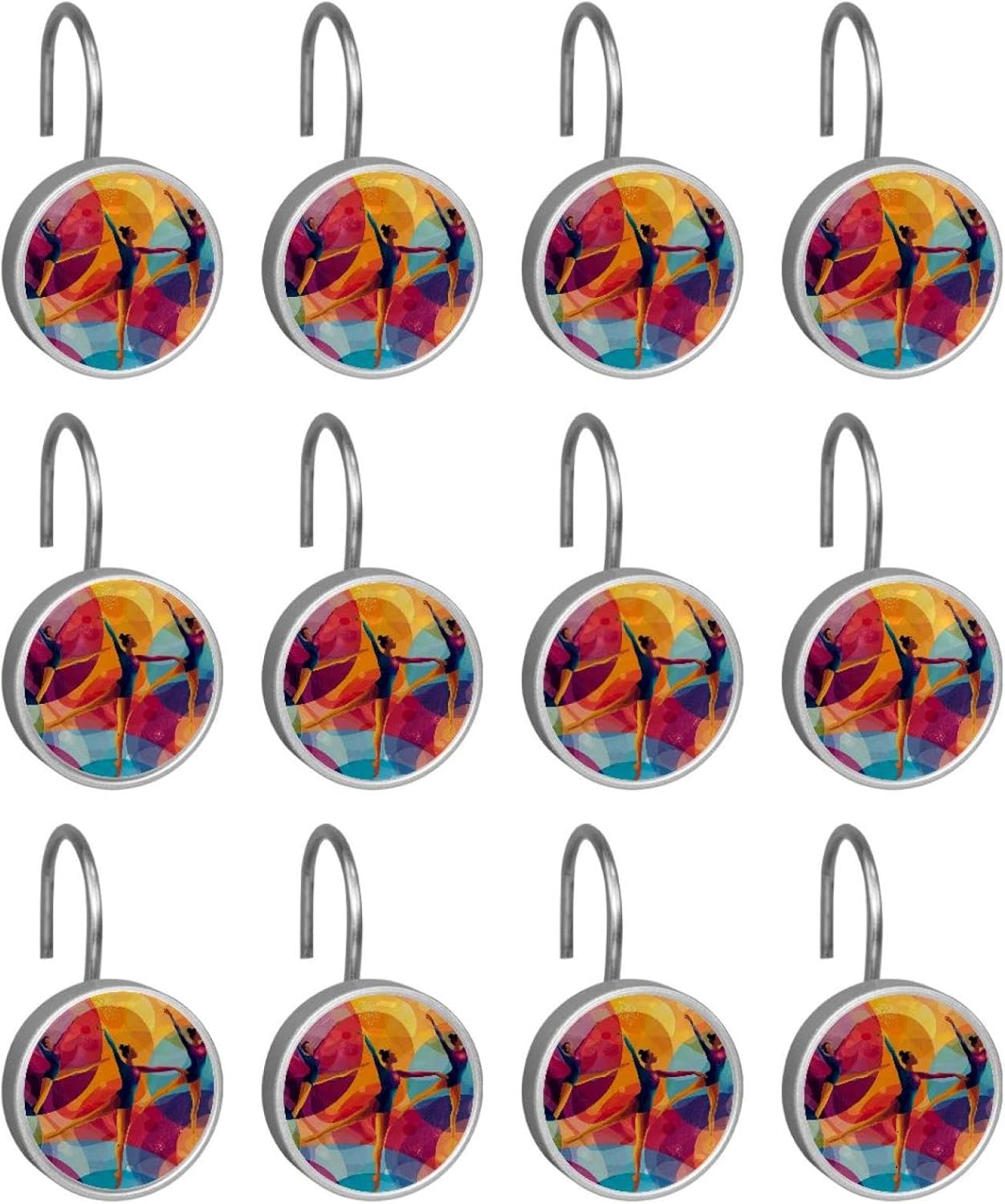 Set of 12 Rhythmic Gymnastics Colorful Shower Curtain Hooks, Stainless Steel Shower Hangers for Bathroom, Rustproof Decorative Shower Rings for Bedroom Living Room Shower Curtain Rod