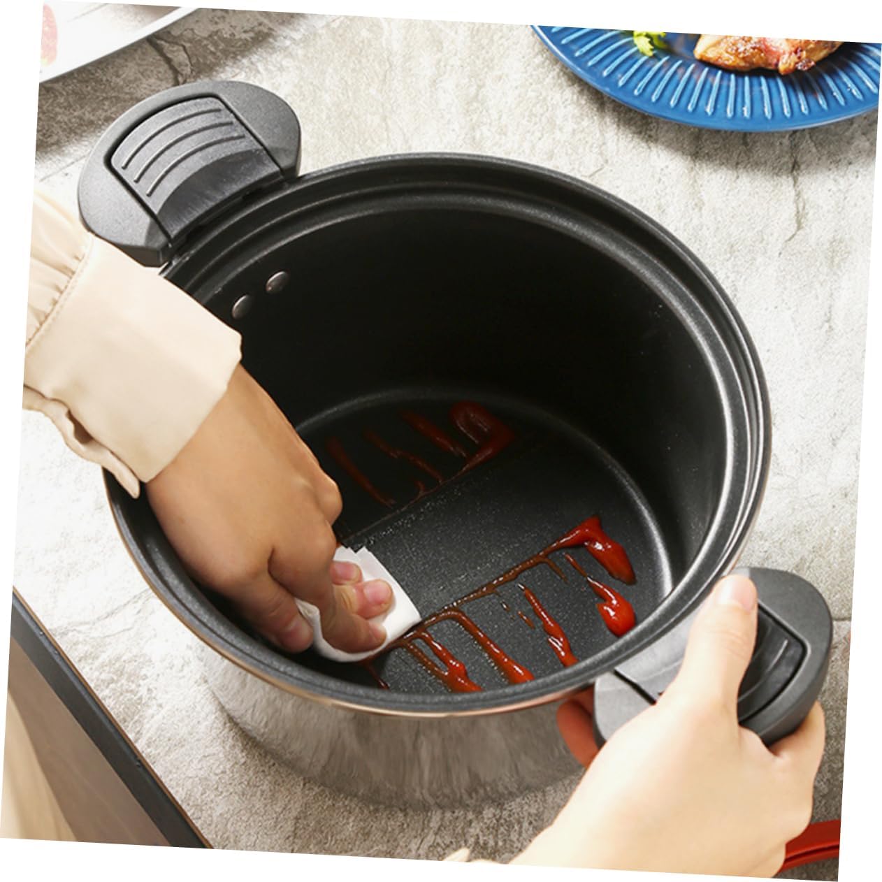 Sosoport Nonstick Micro Pressure Cooker Stainless Steel Low Pressure Cooking Pot Double Handle Portable Household Soup Pot for Steaming and Slow Cooking