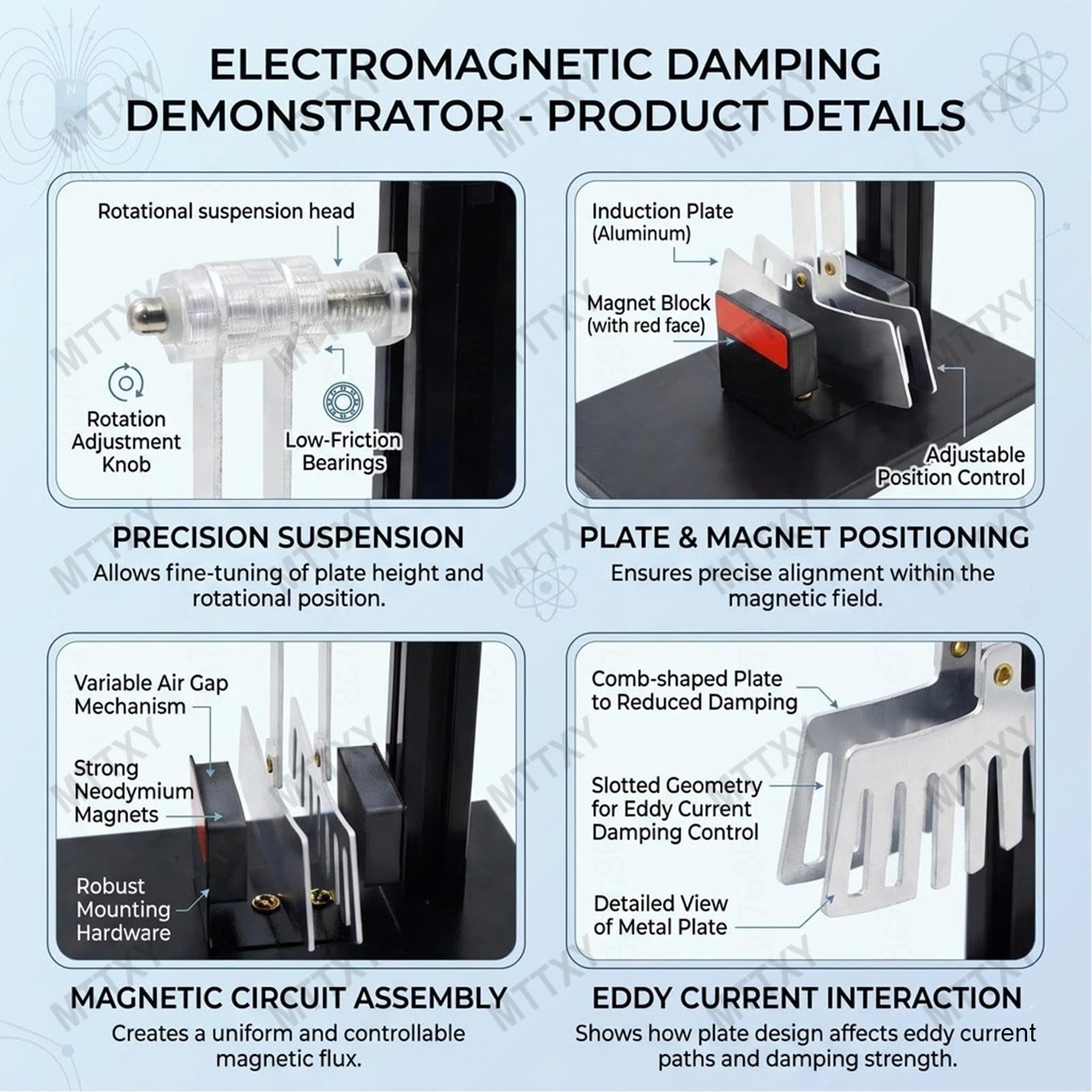 Demostrador de Amortiguamiento Electromagnético, Kit de Experimentos de Física para Corrientes de Foucault y Ley de Lenz, Instrumento de Enseñanza con Péndulo e Imanes para Laboratorio