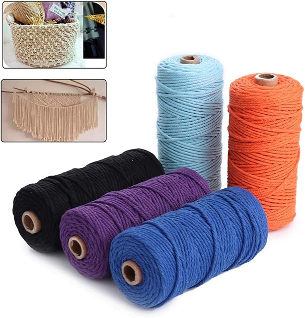 Binwat Pack of 5 Macrame Cord Natual Macrame Cotton Cord DIY Craft Cord Spool Twine Rustic String Cotton Rope for Wall Hanging,Plant Hangers,Crafts,Knitting,Decorative Projects 2mmX100yd (B)