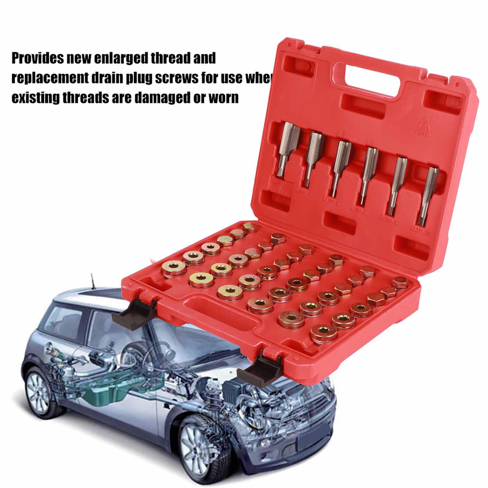 114 Piezas Kit de reparación de Roscas de cárter de Aceite Juego de Herramientas de tapón de Drenaje de Caja de Cambios de sumidero M13 M15 M17 M20 M22