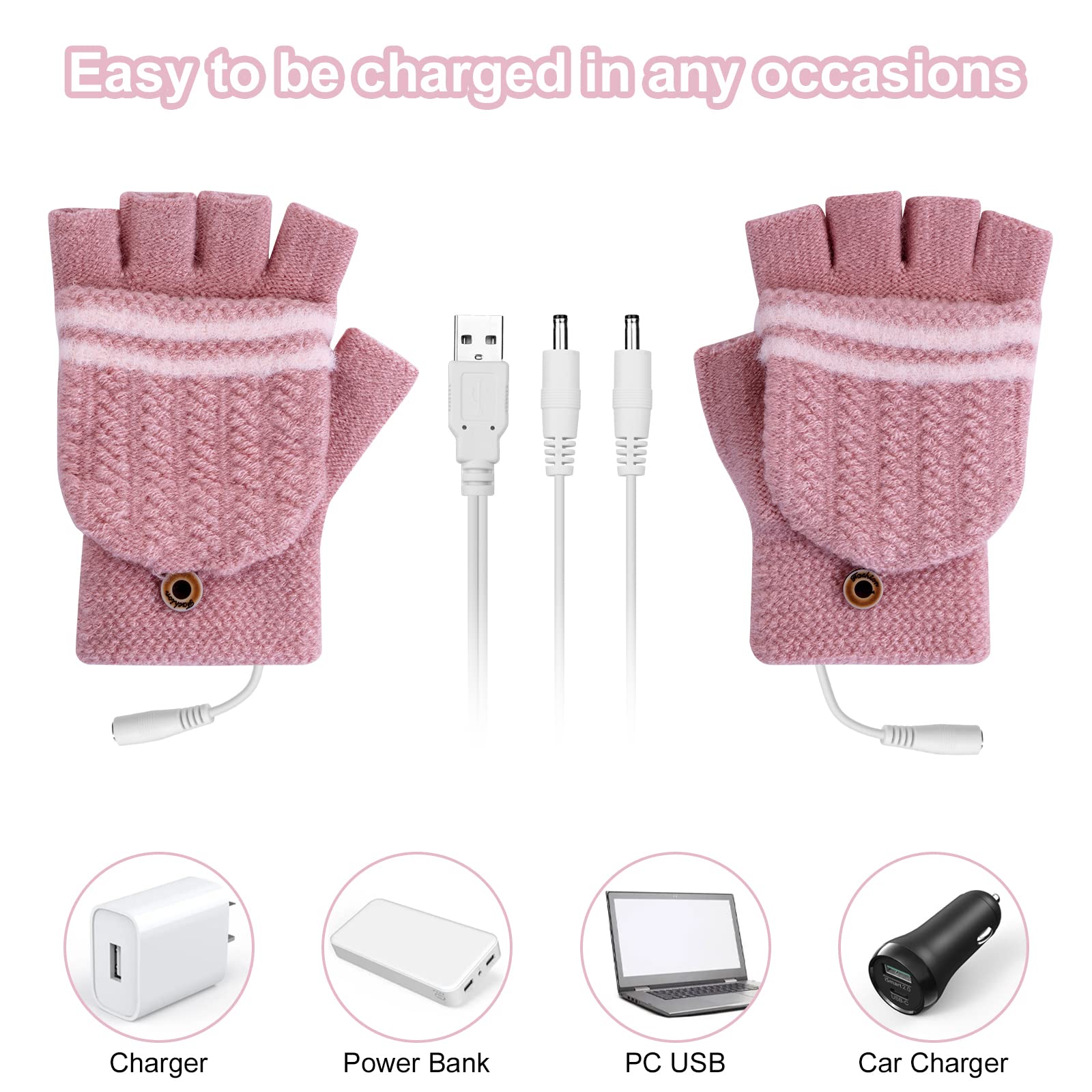 Flintronic Guanti Riscaldati USB, Guanti Riscaldati Elettrici, Guanti Invernali per Uomo Donna, Riscaldanti USB Guanti, Guanti da Lavoro a Maglia Lavabili per Donna Uomo