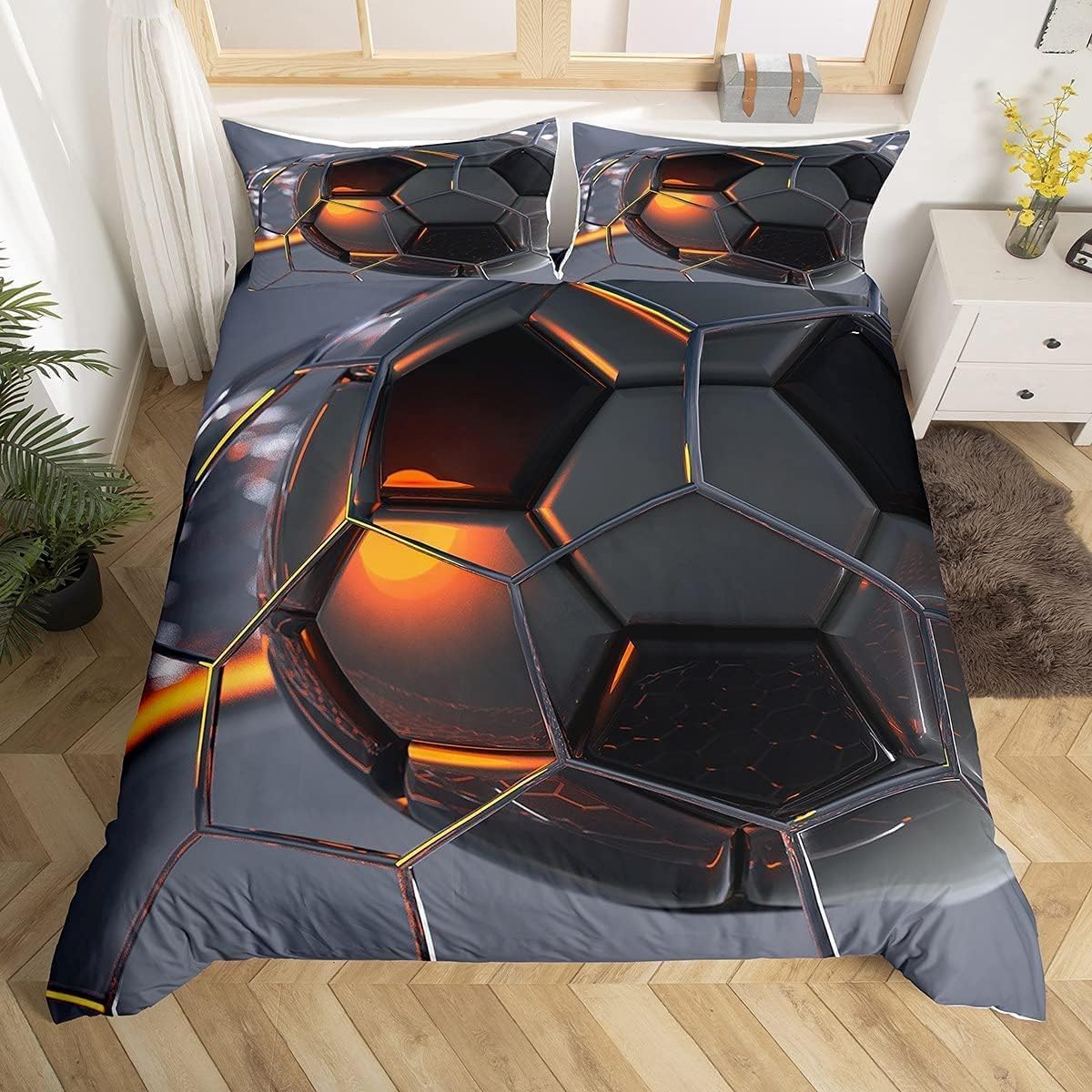 Loussiesd Football Bedding Set Geometric Room Decorative Comforter Cover Sunset Print Quilt Cover Grey Soft Bed Cover For Kids Boys Teens Adult 1 Duvet Cover With 1 Pillow Case Single Size