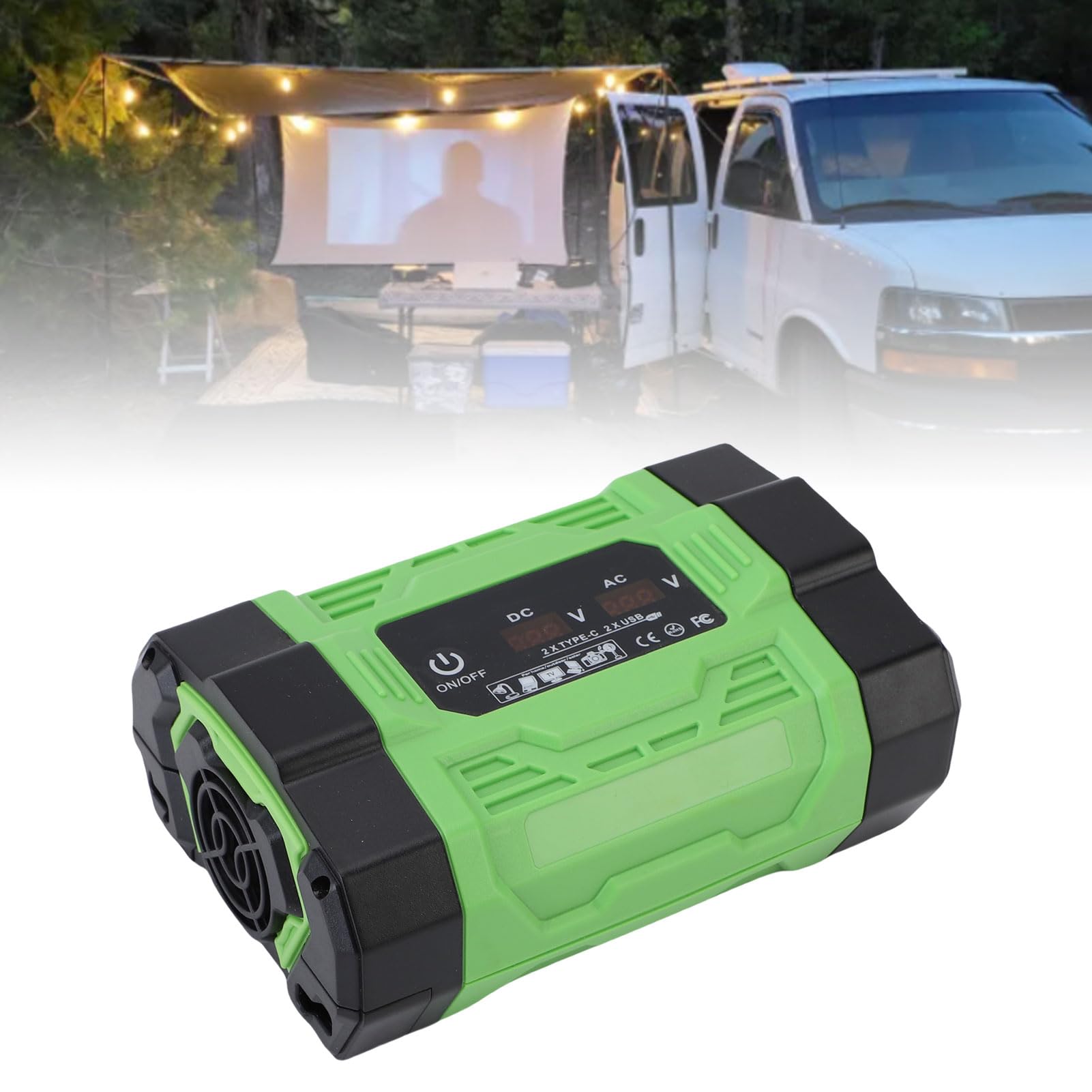 Aramox Inversor de Corriente para Automóvil, ABS DC 12V a AC 220V Inversor 300W con 2 Tomas de CA 4 Puertos USB Pantalla Digital, para Automóviles Viajes por Carretera Camping Oficina Móvil