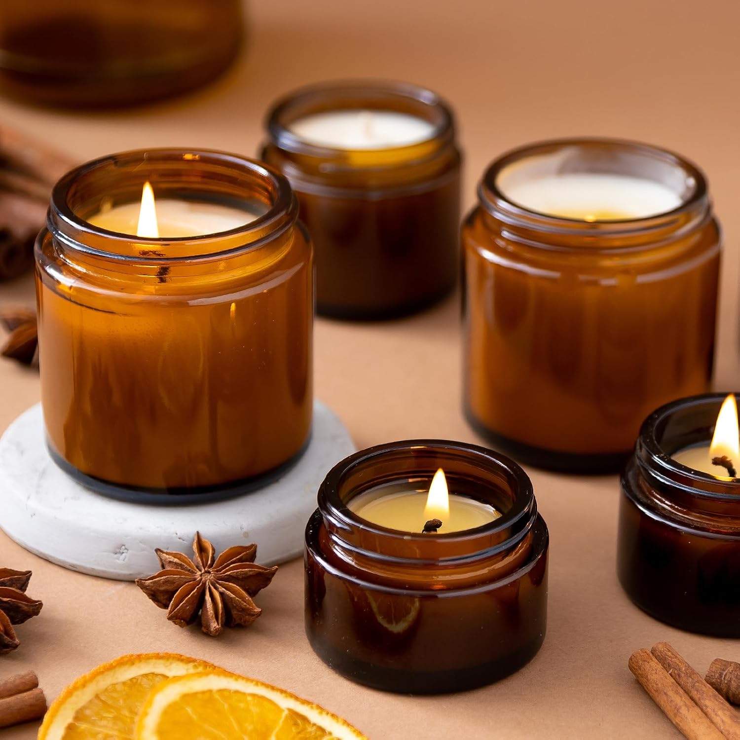 KEYWING 4oz Small Glass Jars with Black Lids, 24 Pack Amber Empty Cosmetic Containers Round Glass Jar with Inner Liners for Lotions, Powders and Ointments