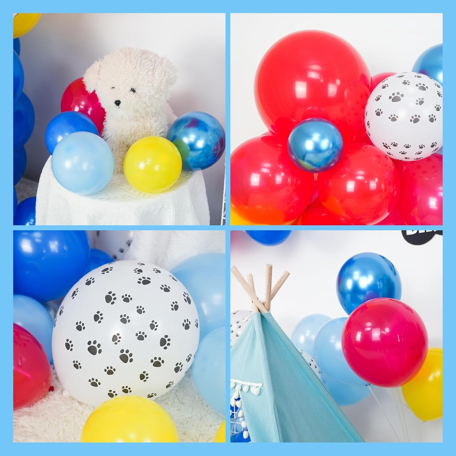 Blue Balloon Arch Garland Kit Dog Paw Blue Yellow Red Paw Print Balloons image 4