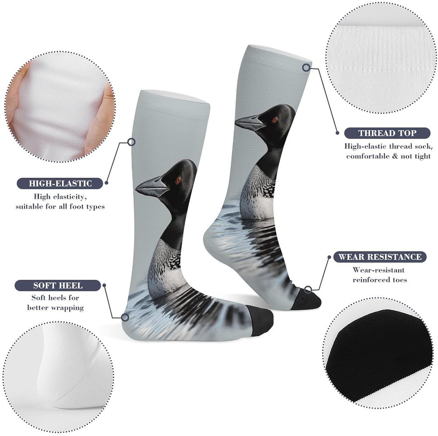 Loon Nature Bird Compression Sock Circulation Support Socks Lightweight Knee High Tube Sock Over-The-Calf Sock for Adult