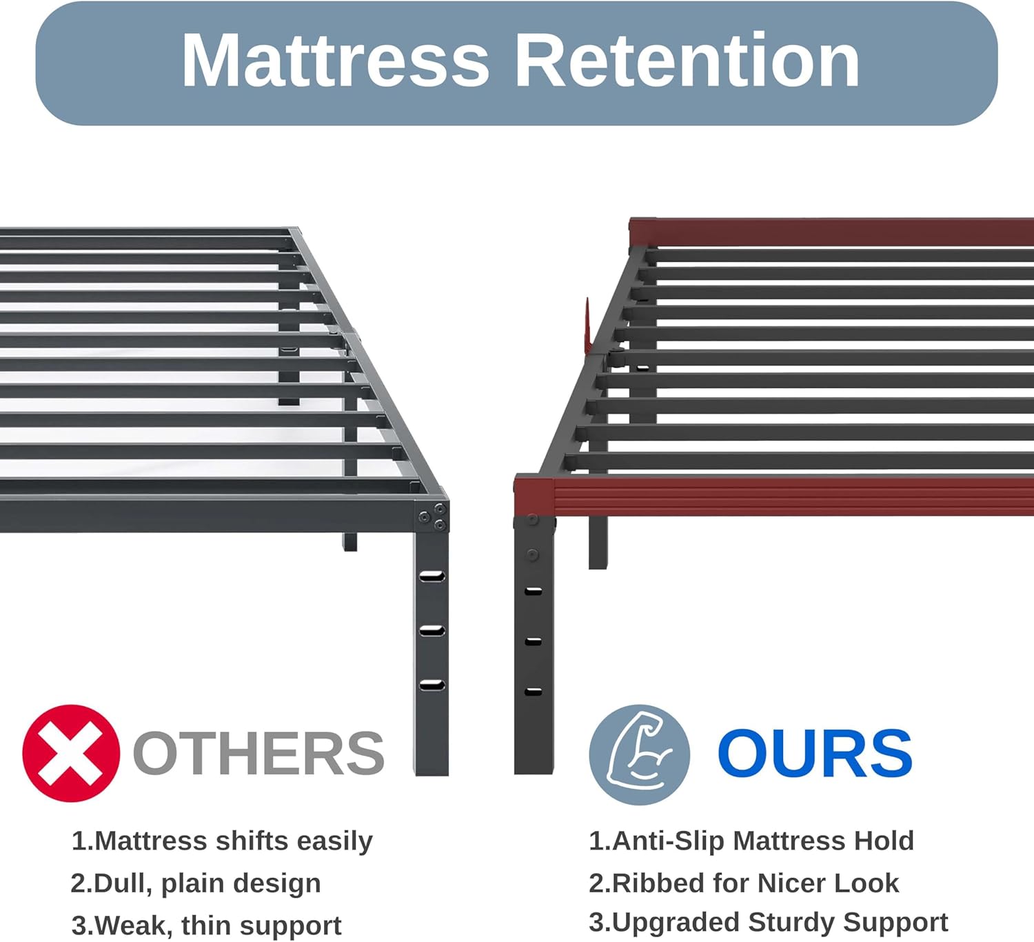 ZIYOO 14 Inch King Metal Platform Bed Frame, Heavy Duty Mattress Foundation with Anti-Slip Design, Noise-Free, Easy Assembly, No Box Spring Needed, for Bedroom, Guest Room, Dorm, Hotel