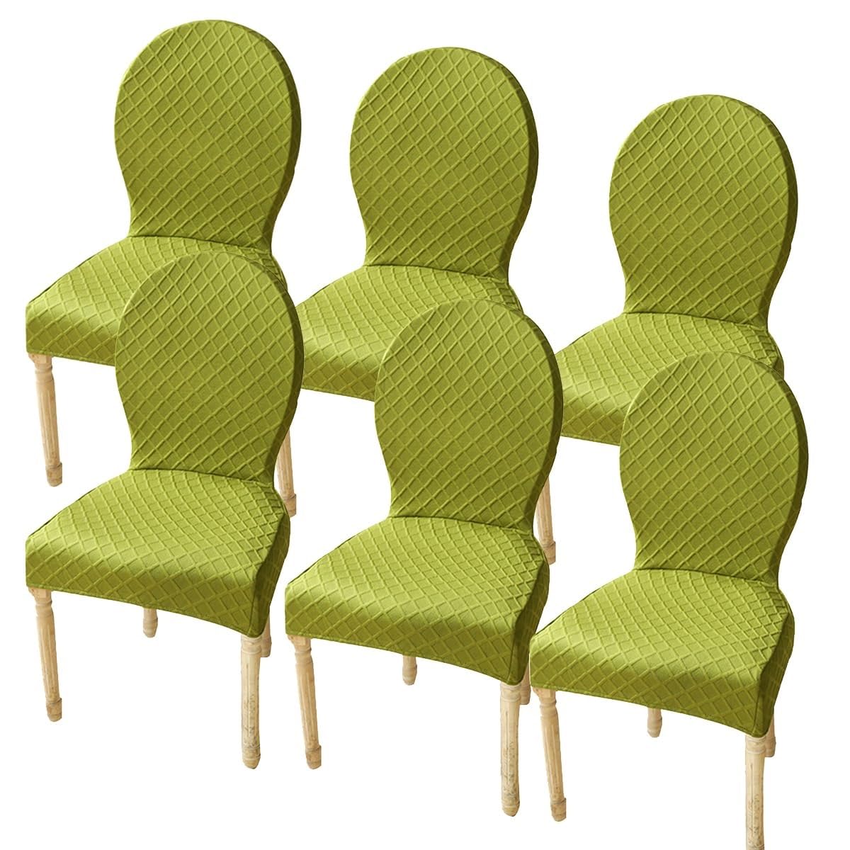 Housse de chaise à dossier rond et ovale vert gazon pour salle à manger