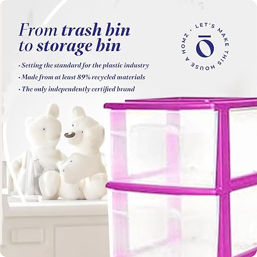 Miniatura 6 de HOMZ Torre de Cajones, Carrito Organizador de Almacenamiento de Plástico Transparente de 3 Niveles, Marco Morado - Contenedores de Cajones Rodantes