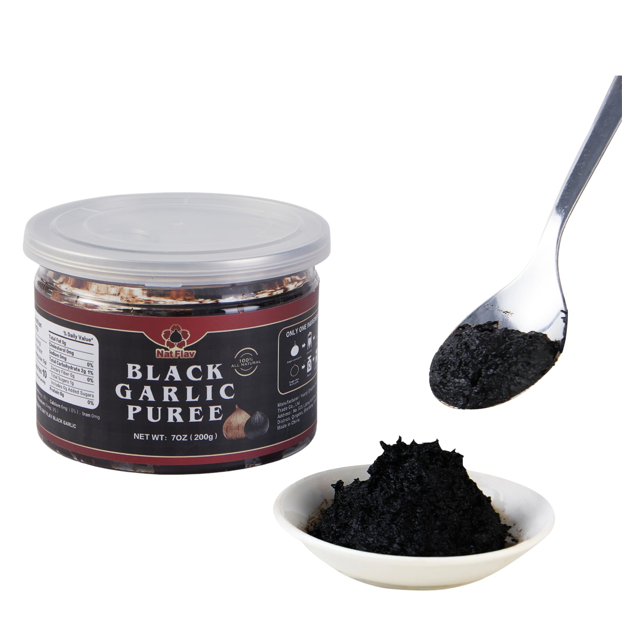 NatFlav Black Garlic Puree 7 Oz, Made from Solo Black Garlic 100%, Fermented for 120 Days, No Added Water, High in Antioxidants, non GMO, Gluten Free