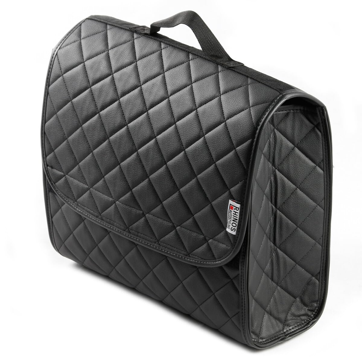 Rhinos Autostyling Black Compatible With Landrover Defender 90 - Boot Tidy Organiser Compact Storage Car Trunk Anti Slip Bag Leather Square Quilted - Gift Idea