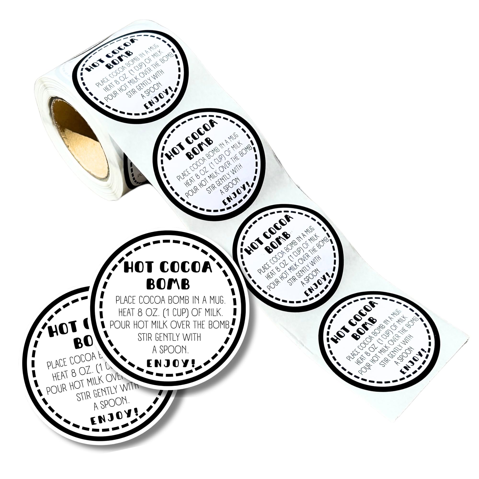 Hot Cocoa Bomb Stickers for Box | 250/roll Bulk Packaging 2” Label Tag Instructions Ingredients for Holiday Christmas Black and White Minimalist