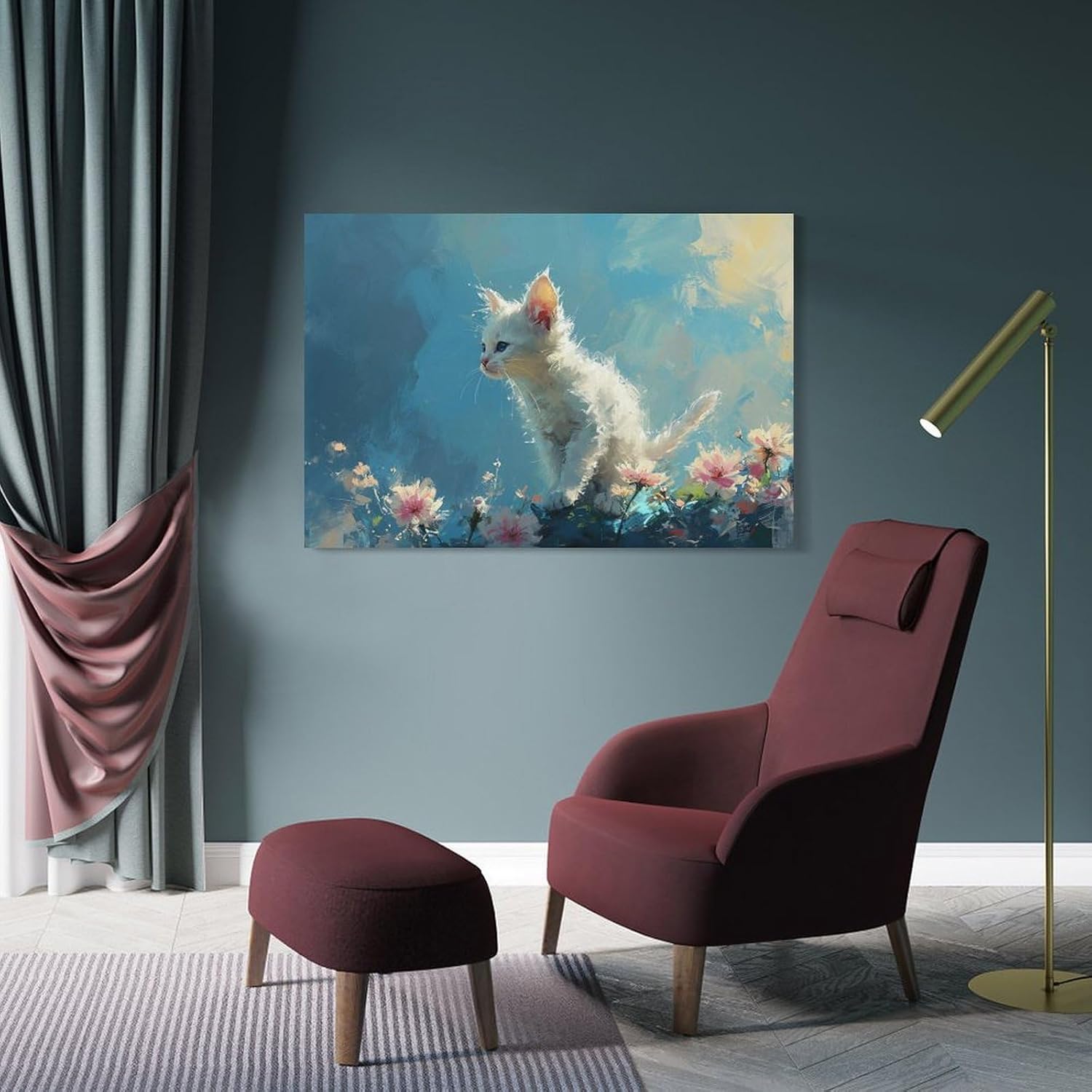 絵画 花の上に立つ子猫インテリア 絵画 動物イラストアート かわいい面白い動物アートパネル 壁の絵 ポスター 壁掛け ソファの背景絵