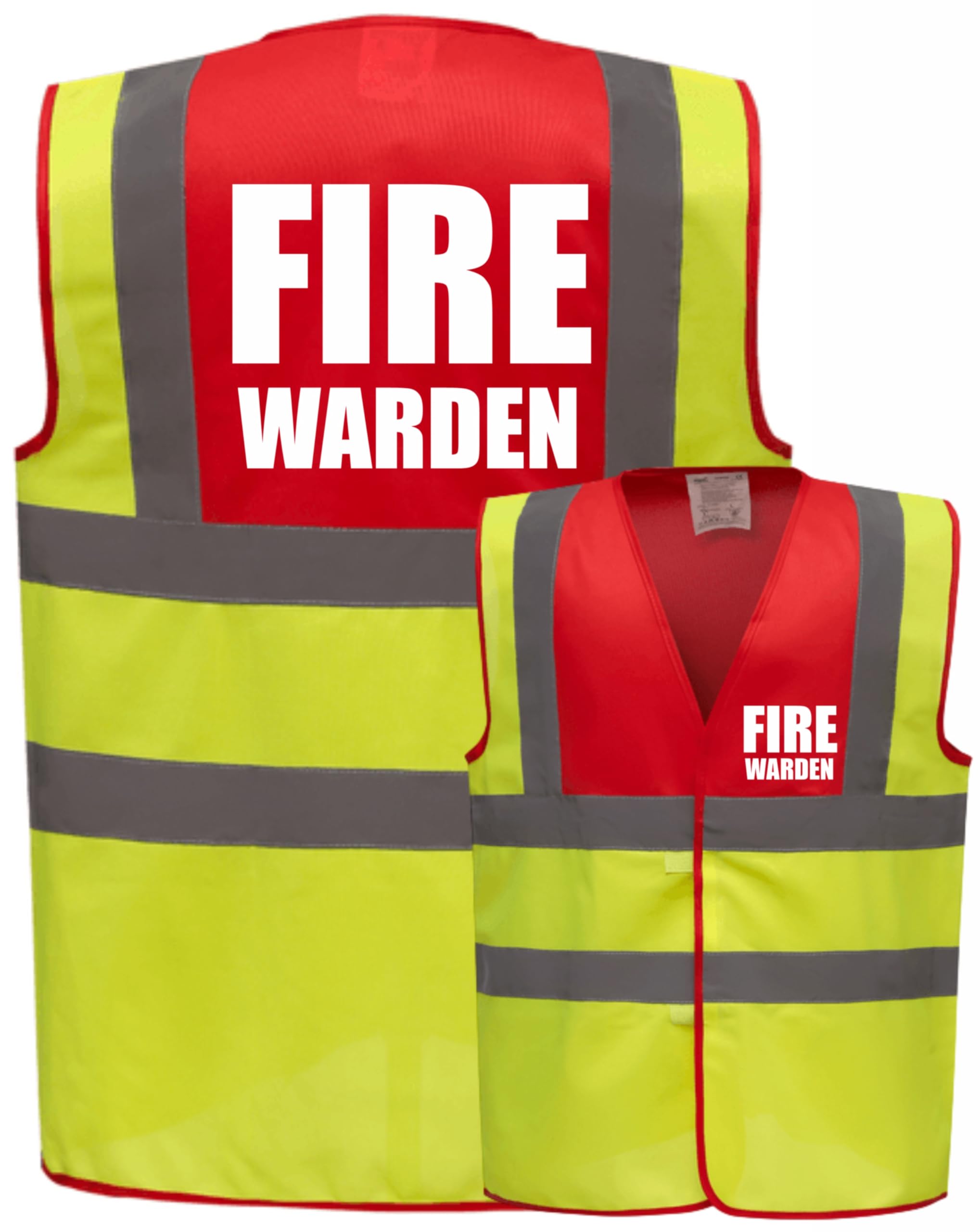 Premium BIG Fire Warden Yellow Red Hi Vis Viz Reflective Safety Vest Waistcoat, Reflective High Visibility, Printed By Brook Hi Vis, XXLarge