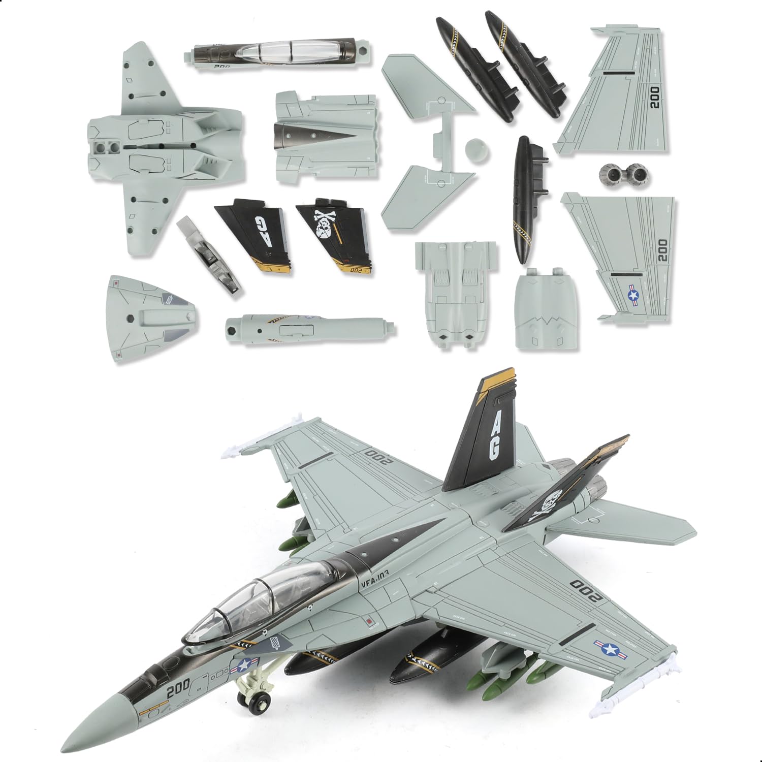 Kit di montaggio rapido in scala 1:72 F-18 Jolly Rogers Fighter Jet, in plastica, divertente giocattolo di montaggio di aeroplani, con supporto, regalo per bambini, adatto per regali di Natale