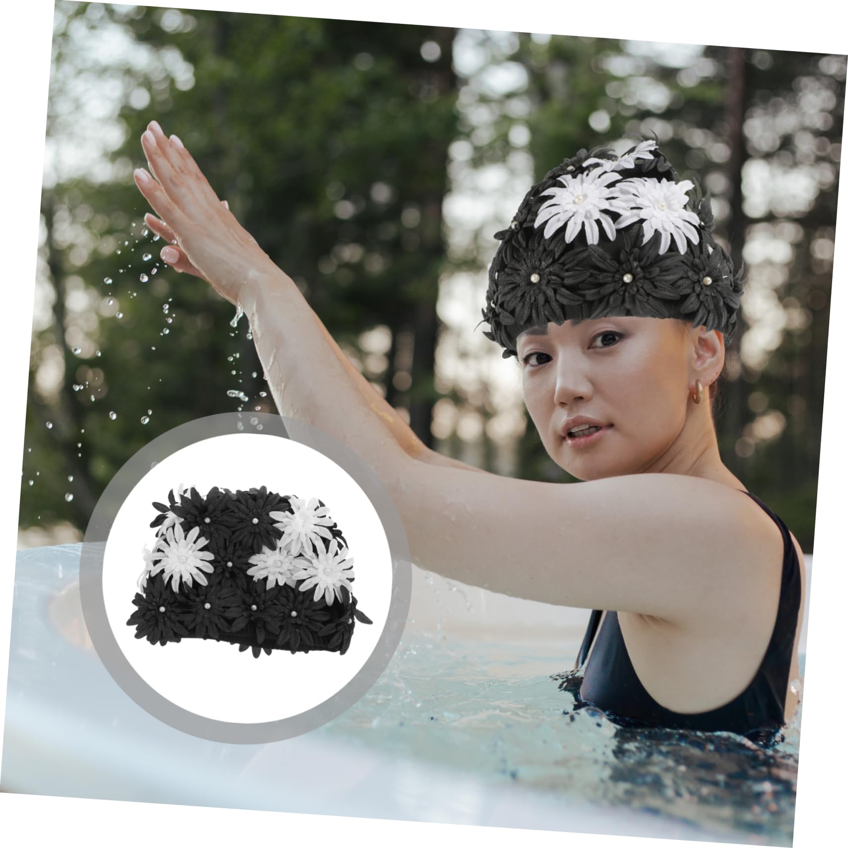 Mipcase Gorro de baño Adulto Gorro de baño Floral Tela de Gorro de baño Malla Gorro de Natacion Mujer Gorro Natacion Gorras de natación elásticas Sombreros para Nadar Brocado