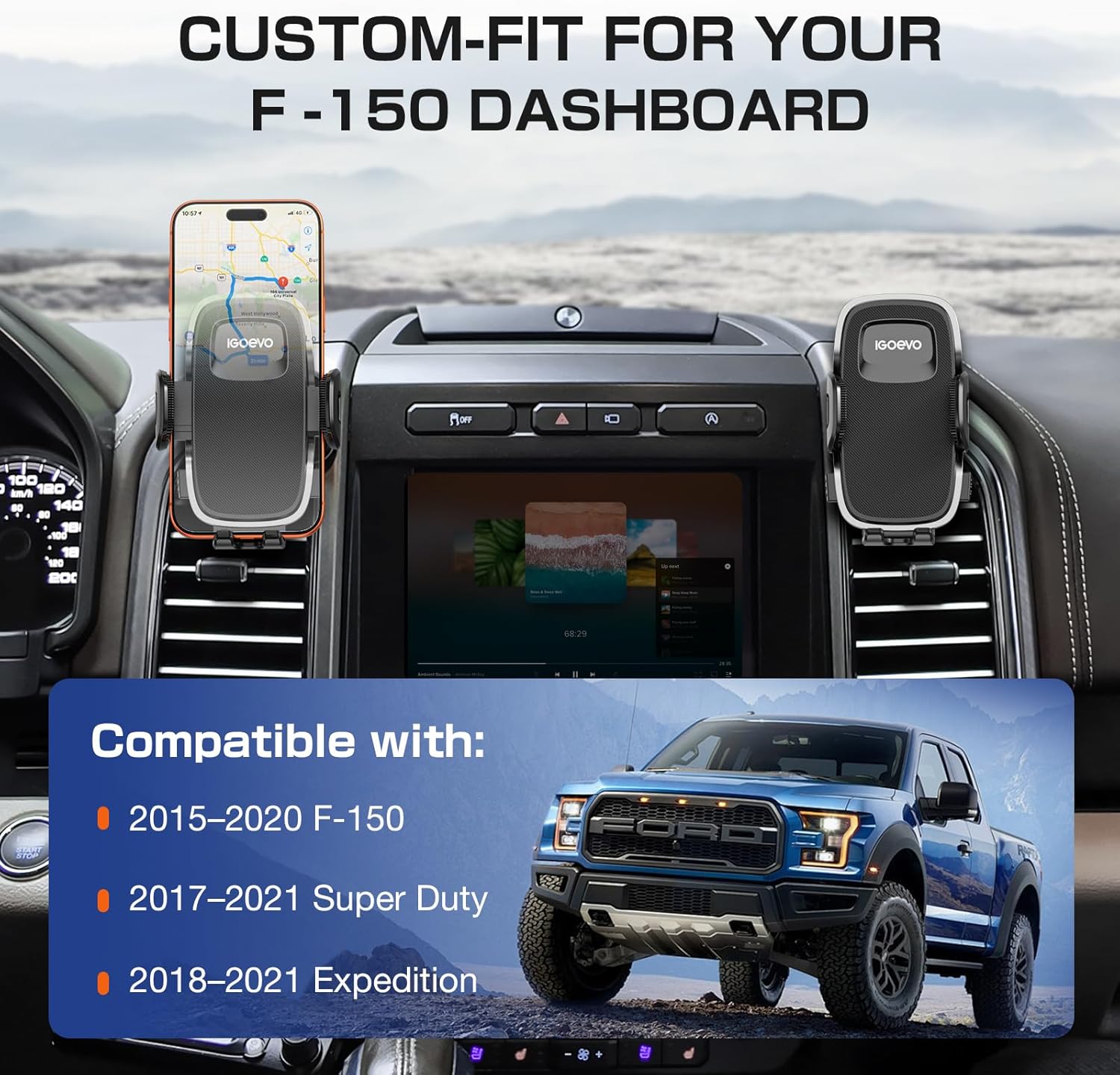 Ford F-150 2015–2020 / Super Duty 2017–2021 / Expedition 2018–2021 Vent Phone Mount | All-Metal, Heavy-Duty, OEM-Like Fit for Smartphones