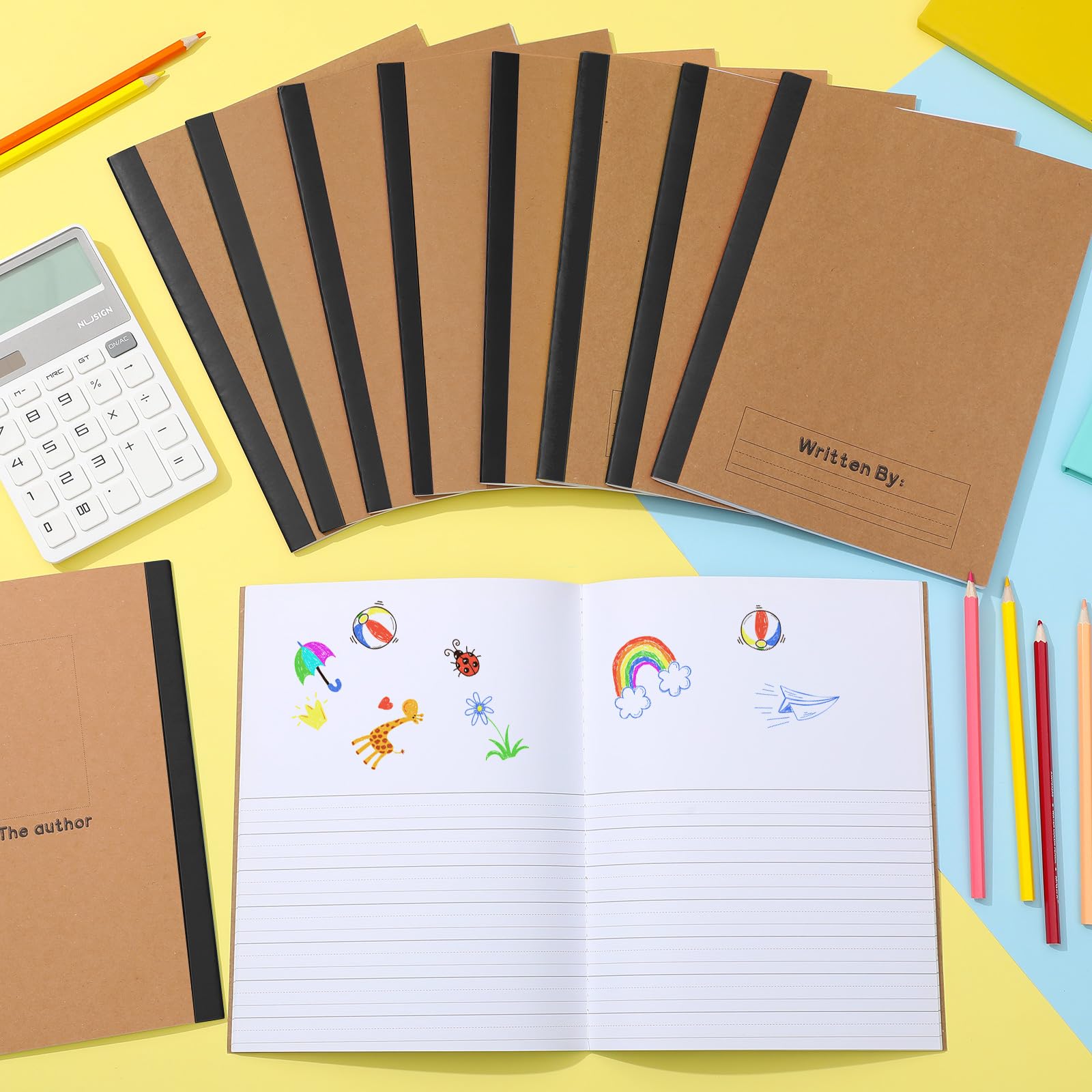 Henoyso 20 cuadernos de composición primaria de 9 3/4 x 7 1/2 pulgadas, suministros de regreso a la escuela, cuaderno de escritura primaria K-2 para niños, diario de dibujo y escritura de cuentos