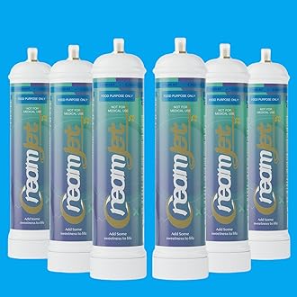 CreamJet 640g Nitrous Oxide Whipped Cream Chargers Food Grade 0.95L N2O Nitrous Tank Equivalent to 80 Cream Capsules Nos Gas Cylinder with Free Nozzle (Natural Flavor, 6 Cylinders)