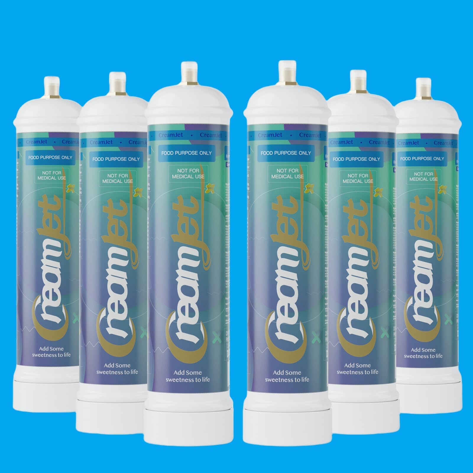 CreamJet 640g Nitrous Oxide Whipped Cream Chargers Food Grade 0.95L N2O Nitrous Tank Equivalent to 80 Cream Capsules Nos Gas Cylinder with Free Nozzle (Natural Flavor, 6 Cylinders)