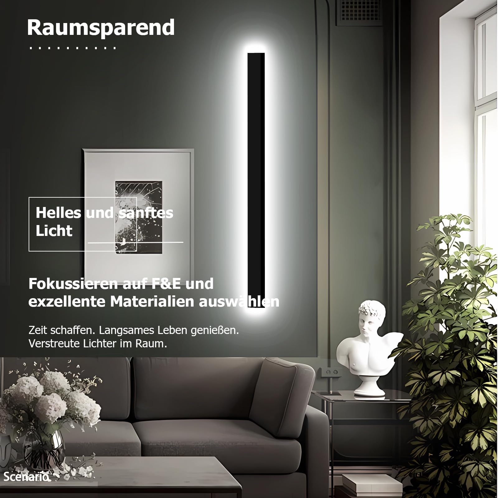 1Stück 80cm Außenwandleuchten, 3000K-6000K Dimmbare Außen LED Wandleuchte für Garage und Vordertür, Schwarz Lange Außenwandlampe IP65 Wasserdicht für Villa Schlafzimmer, Wohnzimmer Innen