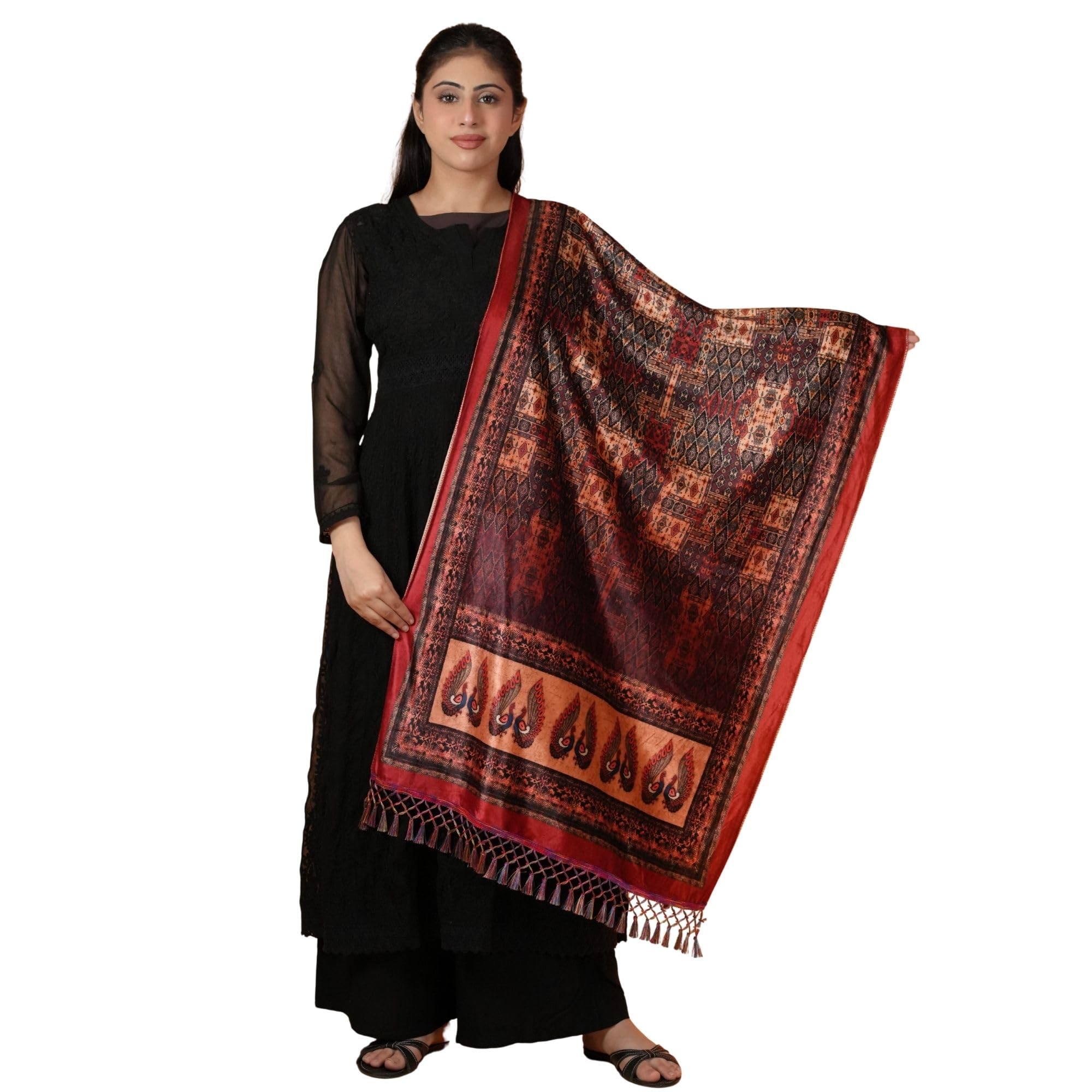 Women's Winter Shawl | Velvet Fabric with Printed Pattern-image-35
