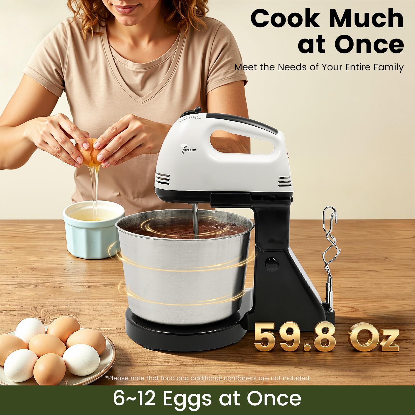 Robot de cocina, batidora de 6 velocidades, con tazón de 1,7 l, para mantequilla, pasteles, crema, leche
