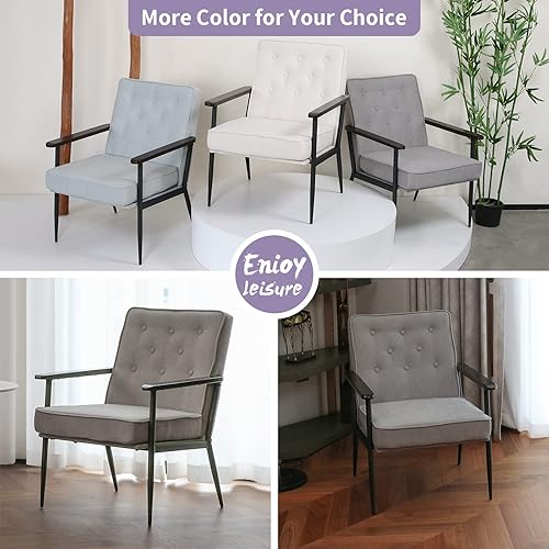 Miniatura 8 de Walmokid Silla de ocio con reposabrazos de madera maciza y marco de hierro silla de recepción ejecutiva silla de acentos para sala de estar