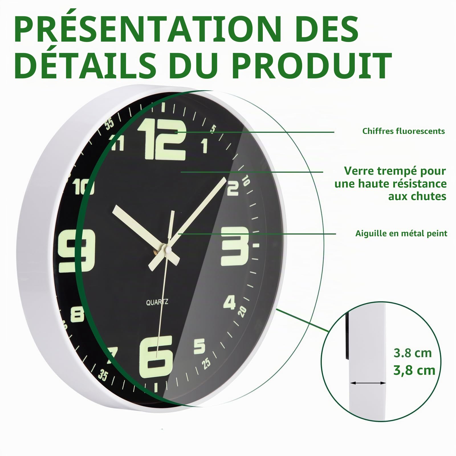 ACCSHINE Horloge Murale Numérique Silencieuse 25 cm Design Moderne